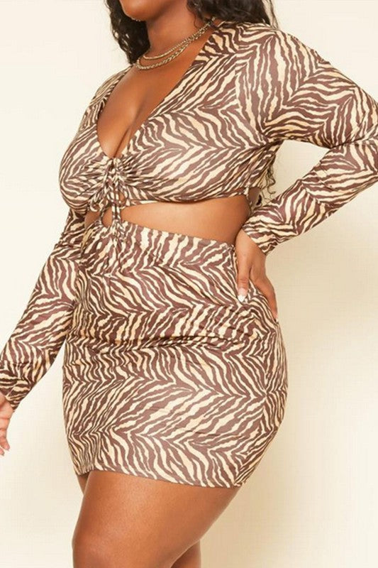 Plus Size Zebra Pattern Cut Out Mini Dress -  Nueva Moda Boutique By Giselly 