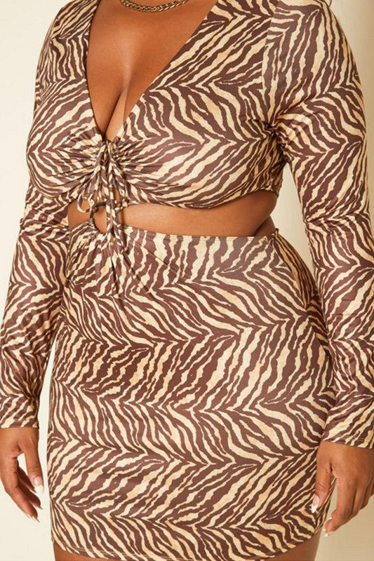 Plus Size Zebra Pattern Cut Out Mini Dress -  Nueva Moda Boutique By Giselly 