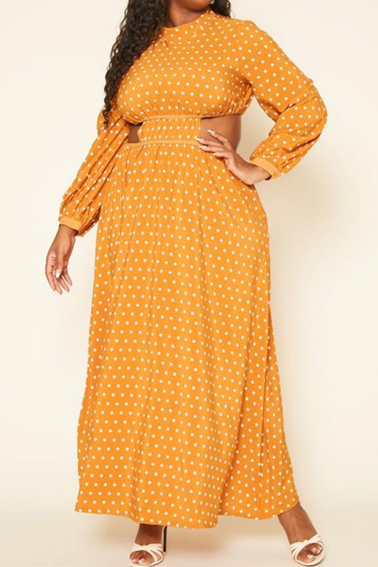 Plus Size Polka Dot Flare Maxi Dress -  Nueva Moda Boutique By Giselly 
