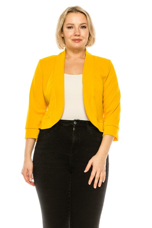 Plus size, solid, waist length blazer cardigan -  Nueva Moda Boutique By Giselly 