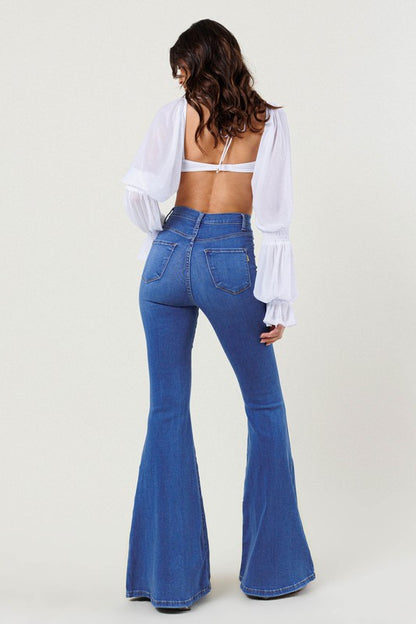 VIBRANT MIU HIGH RISE DISTRESSED FLARE -  Nueva Moda Boutique By Giselly 