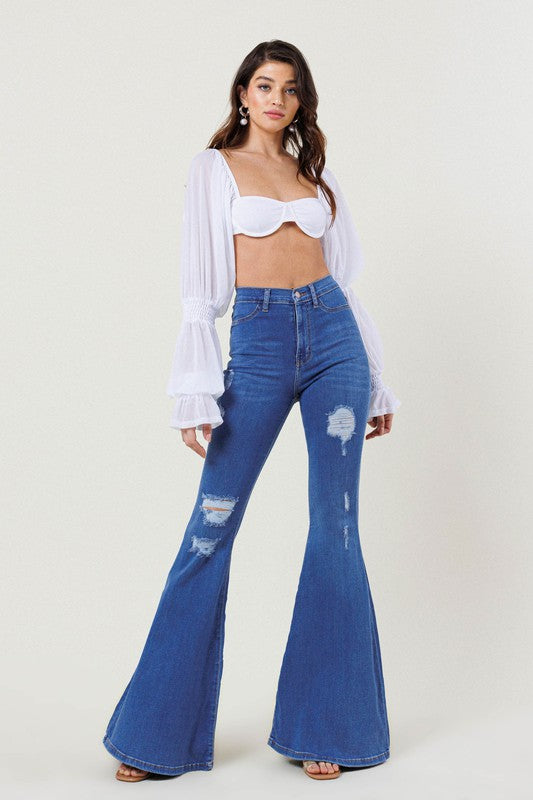 VIBRANT MIU HIGH RISE DISTRESSED FLARE -  Nueva Moda Boutique By Giselly 