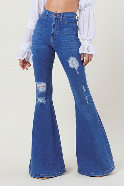VIBRANT MIU HIGH RISE DISTRESSED FLARE -  Nueva Moda Boutique By Giselly 