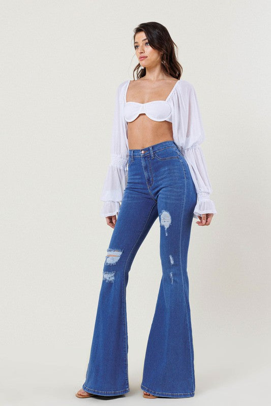 VIBRANT MIU HIGH RISE DISTRESSED FLARE -  Nueva Moda Boutique By Giselly 