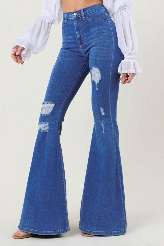 VIBRANT MIU HIGH RISE DISTRESSED FLARE -  Nueva Moda Boutique By Giselly 