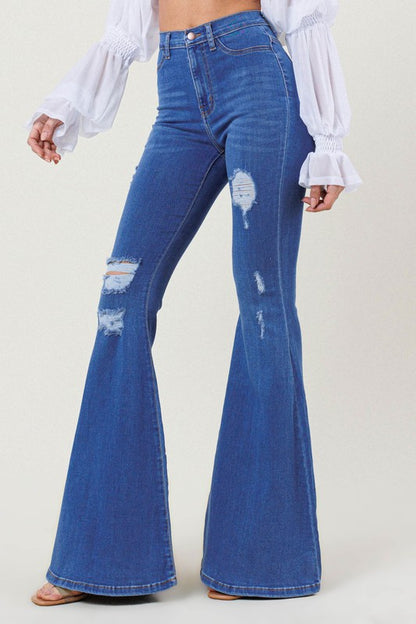 VIBRANT MIU HIGH RISE DISTRESSED FLARE -  Nueva Moda Boutique By Giselly 