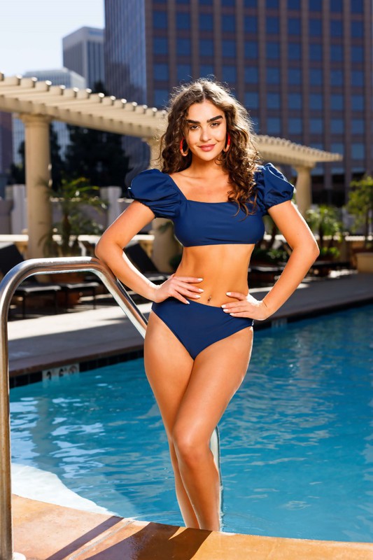 Puff Shoulder High Waist Two Piece -  Nueva Moda Boutique By Giselly 