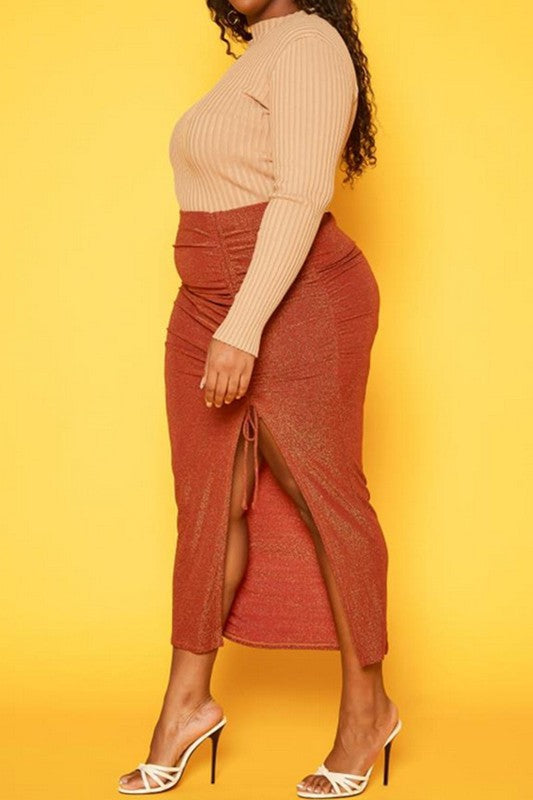 Plus Size Drawstring Hem Shimmer Maxi Skirt -  Nueva Moda Boutique By Giselly 