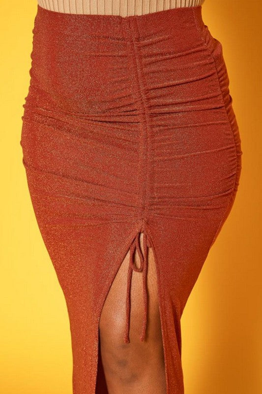 Plus Size Drawstring Hem Shimmer Maxi Skirt -  Nueva Moda Boutique By Giselly 