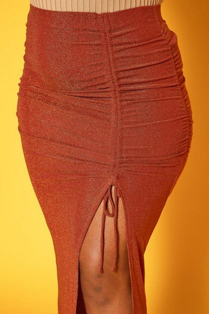 Plus Size Drawstring Hem Shimmer Maxi Skirt -  Nueva Moda Boutique By Giselly 