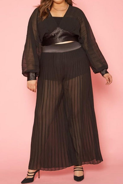 Plus Size Pleated Dolman Sleeve Top/Palazzo Set -  Nueva Moda Boutique By Giselly 