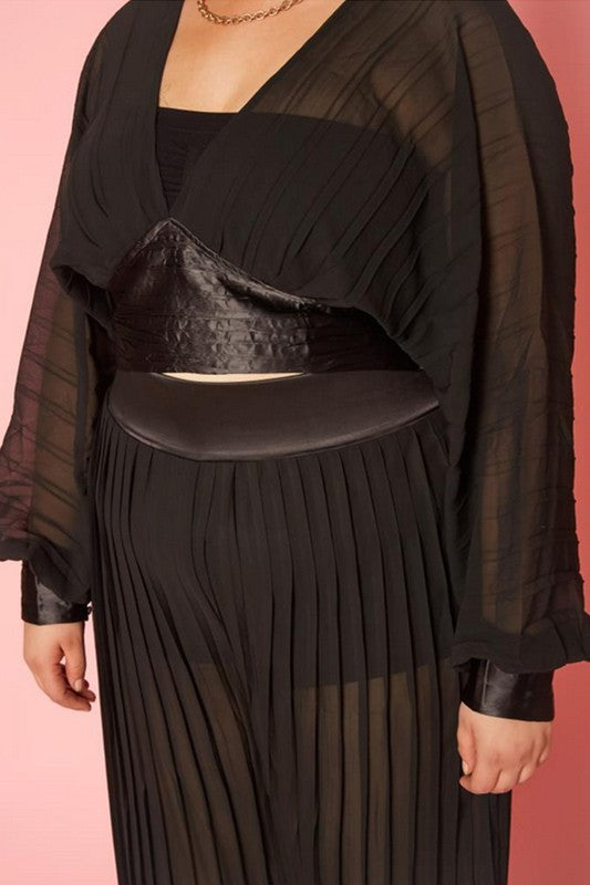 Plus Size Pleated Dolman Sleeve Top/Palazzo Set -  Nueva Moda Boutique By Giselly 