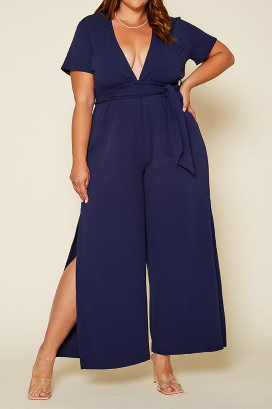 Plus Size Side Slit Jumpsuit -  Nueva Moda Boutique By Giselly 