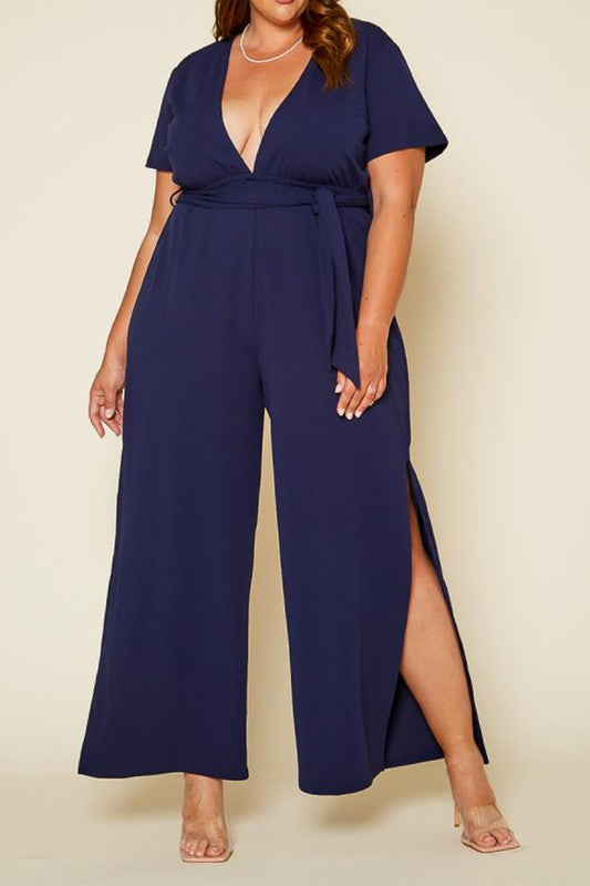 Plus Size Side Slit Jumpsuit -  Nueva Moda Boutique By Giselly 