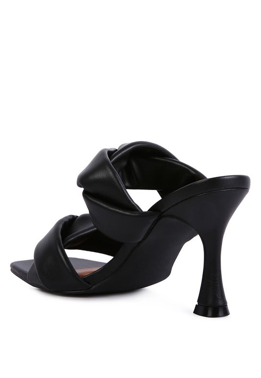 GLAM GIRL TWISTED STRAP SPOOL HEELED SANDALS -  Nueva Moda Boutique By Giselly 