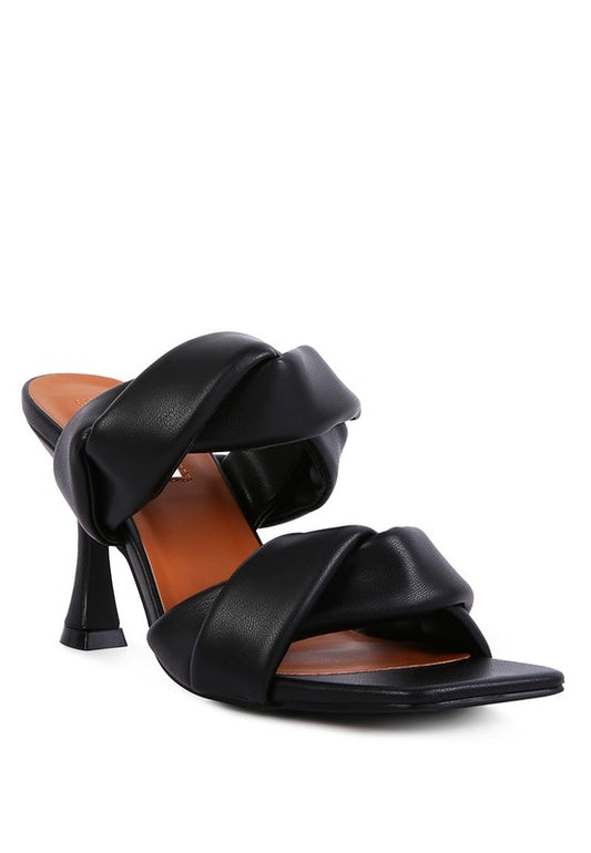 GLAM GIRL TWISTED STRAP SPOOL HEELED SANDALS -  Nueva Moda Boutique By Giselly 
