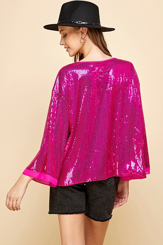 SOLID SEQUIN ROUND NECK TOP -  Nueva Moda Boutique By Giselly 