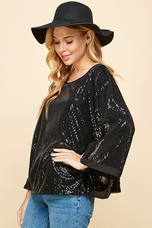 SOLID SEQUIN ROUND NECK TOP -  Nueva Moda Boutique By Giselly 