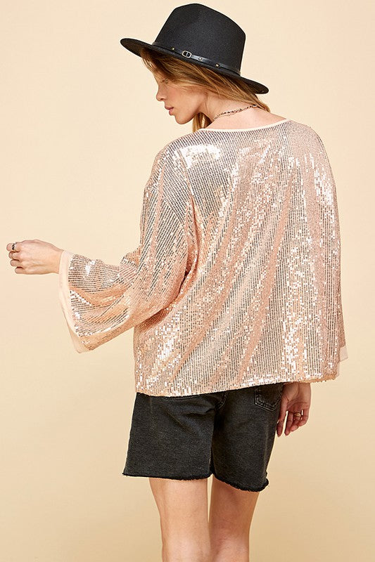 SOLID SEQUIN ROUND NECK TOP -  Nueva Moda Boutique By Giselly 