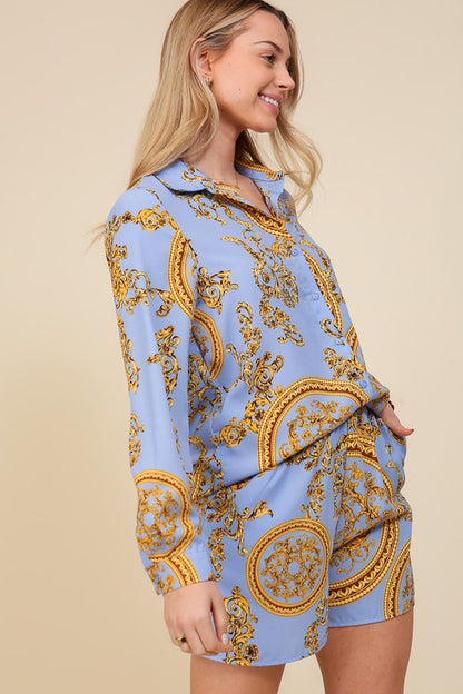 Set-Versace button down short set -  Nueva Moda Boutique By Giselly 