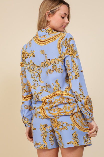 Set-Versace button down short set -  Nueva Moda Boutique By Giselly 