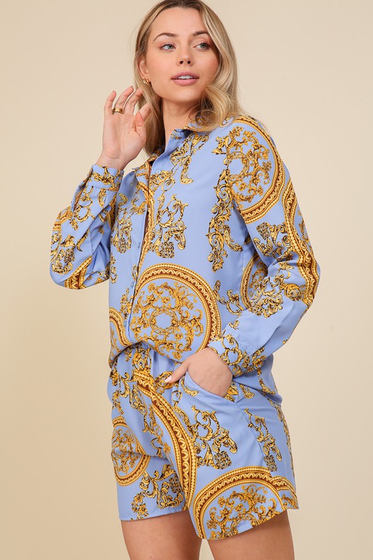 Set-Versace button down short set -  Nueva Moda Boutique By Giselly 