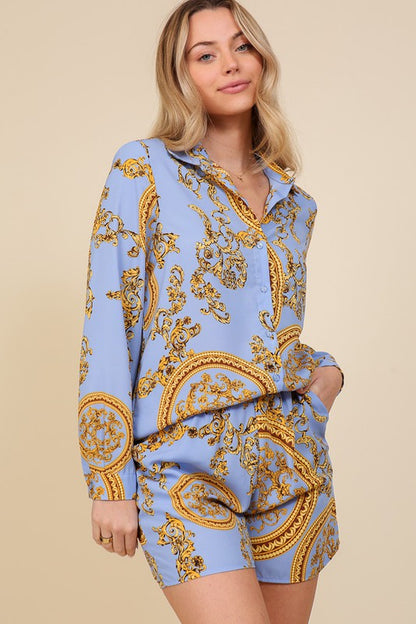 Set-Versace button down short set -  Nueva Moda Boutique By Giselly 