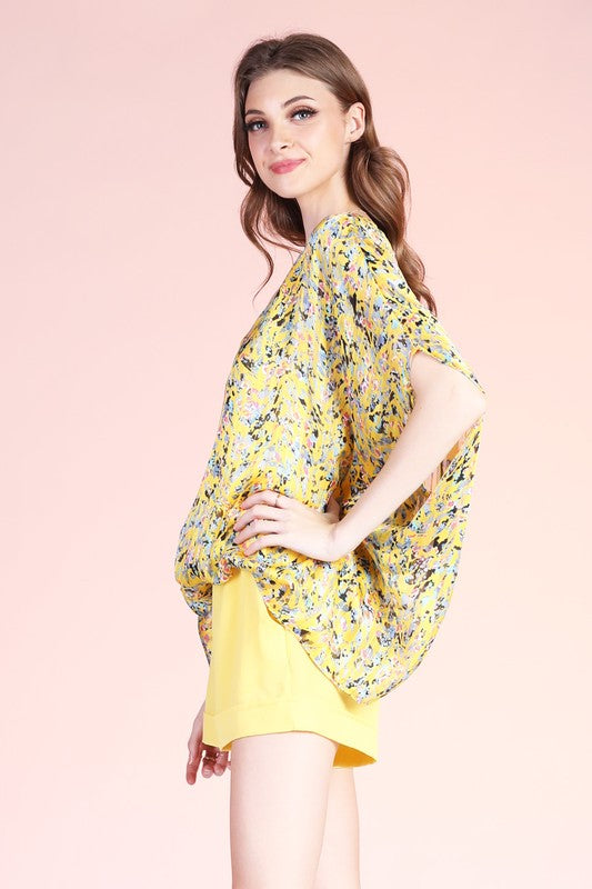 Ditsy Pixel Caftan Top with Back Band -  Nueva Moda Boutique By Giselly 