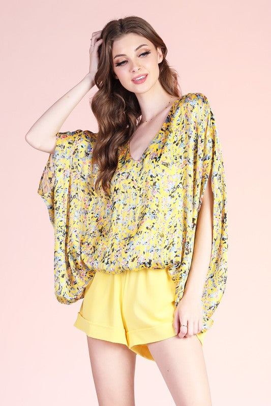 Ditsy Pixel Caftan Top with Back Band -  Nueva Moda Boutique By Giselly 