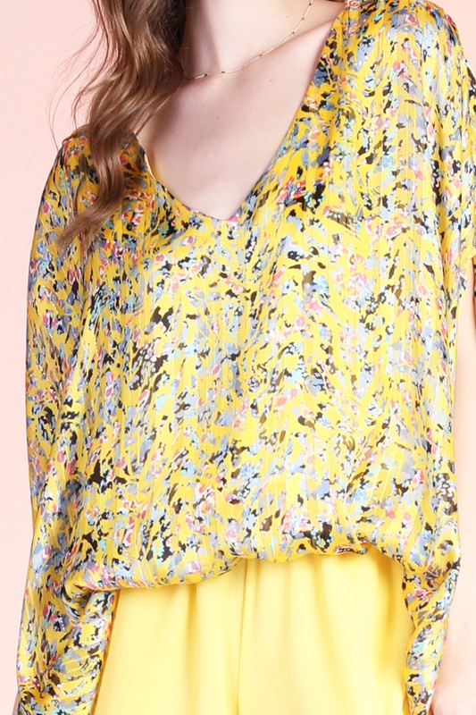 Ditsy Pixel Caftan Top with Back Band -  Nueva Moda Boutique By Giselly 