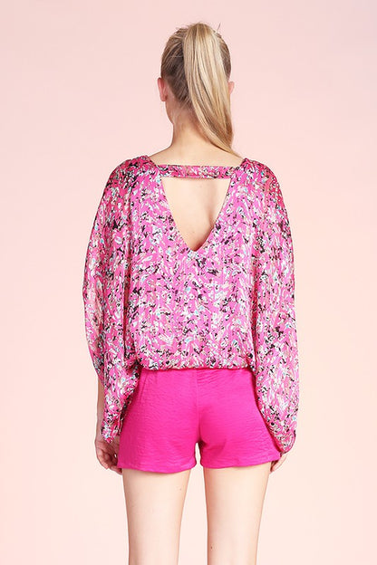 Ditsy Pixel Caftan Top with Back Band -  Nueva Moda Boutique By Giselly 