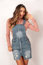 FRAYED DETAILED DISTRESSED SHORT OVERALL SKIRT -  Nueva Moda Boutique By Giselly 