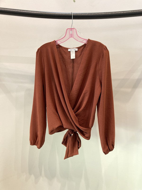 Surplice blouse long sleeve top -  Nueva Moda Boutique By Giselly 