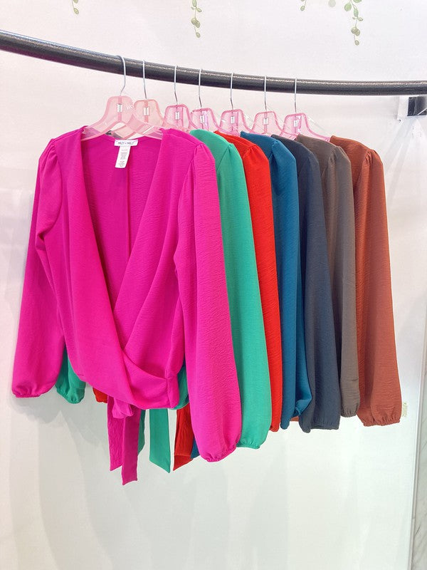 Surplice blouse long sleeve top -  Nueva Moda Boutique By Giselly 