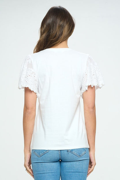 Crochet with Pearl Detail Sleeve Top -  Nueva Moda Boutique By Giselly 
