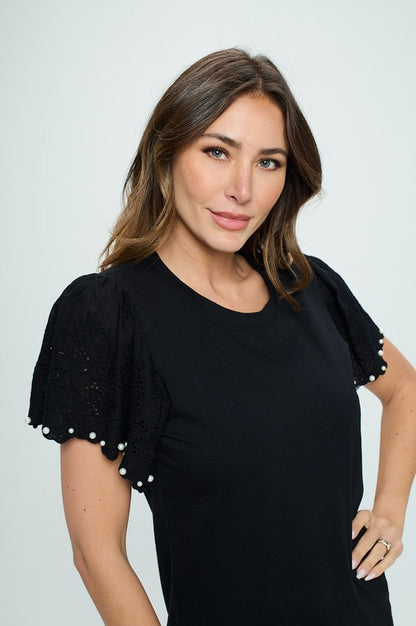Crochet with Pearl Detail Sleeve Top -  Nueva Moda Boutique By Giselly 