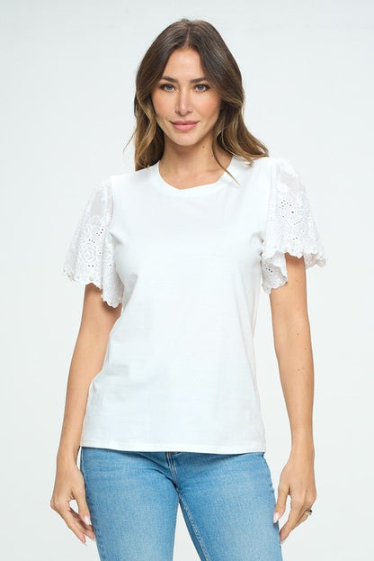 Crochet with Pearl Detail Sleeve Top -  Nueva Moda Boutique By Giselly 
