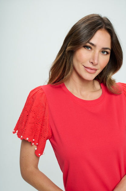 Crochet with Pearl Detail Sleeve Top -  Nueva Moda Boutique By Giselly 