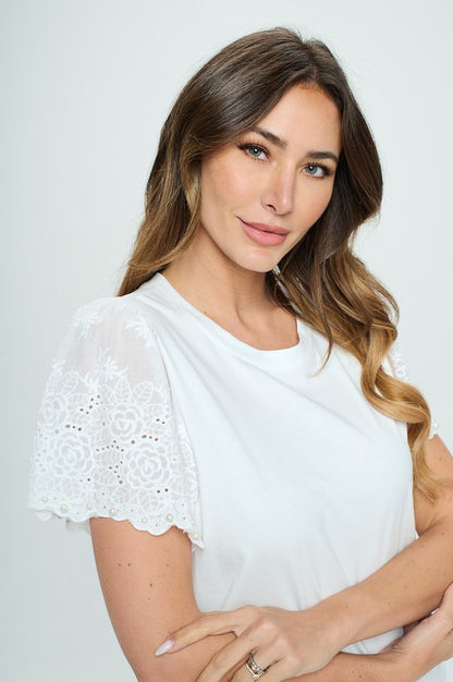 Crochet with Pearl Detail Sleeve Top -  Nueva Moda Boutique By Giselly 
