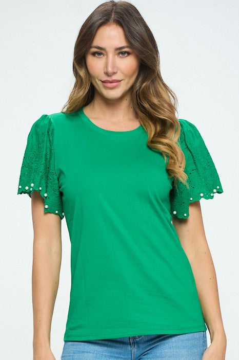 Crochet with Pearl Detail Sleeve Top -  Nueva Moda Boutique By Giselly 