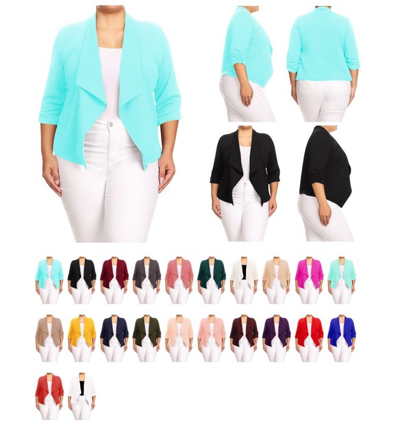 Plus size Solid waist length jacket in a loose fit -  Nueva Moda Boutique By Giselly 