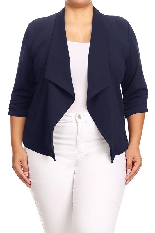Plus size Solid waist length jacket in a loose fit -  Nueva Moda Boutique By Giselly 