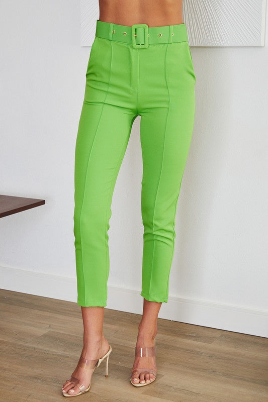 SOLID SLIM DRESS PANTS WITH BELT -  Nueva Moda Boutique By Giselly 