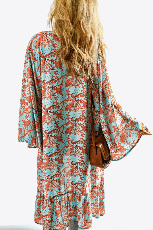 Printed Open Front Duster Cardigan -  Nueva Moda Boutique By Giselly 
