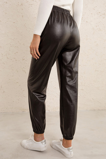 Elastic Waist PU Leather Joggers -  Nueva Moda Boutique By Giselly 