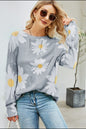 Daisy Print Openwork Round Neck Sweater -  Nueva Moda Boutique By Giselly 