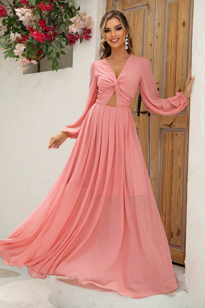 Twist Front Cutout Long Sleeve Dress -  Nueva Moda Boutique By Giselly 