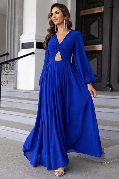 Twist Front Cutout Long Sleeve Dress -  Nueva Moda Boutique By Giselly 