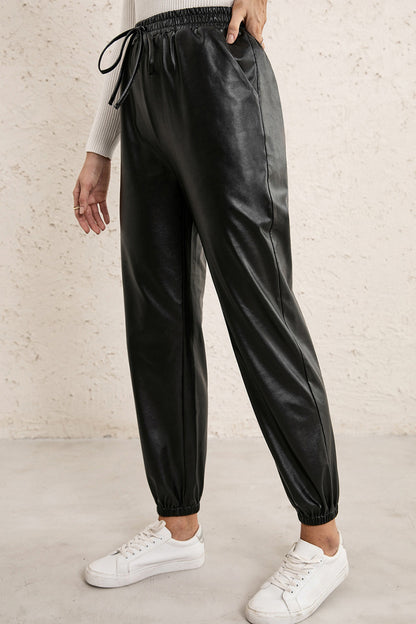Elastic Waist PU Leather Joggers -  Nueva Moda Boutique By Giselly 