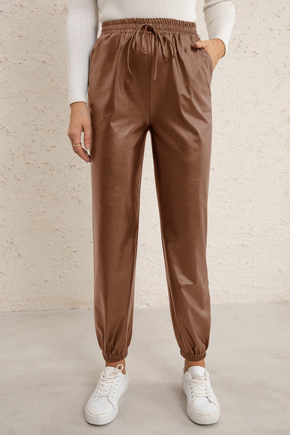 Elastic Waist PU Leather Joggers -  Nueva Moda Boutique By Giselly 